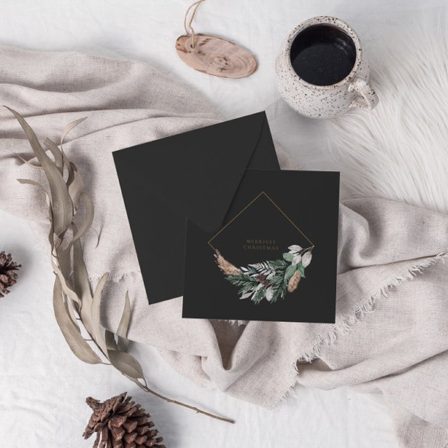 Tarjeta Festiva Navidades grises de la marina moderna Wreath geomé (Subido por el creador)