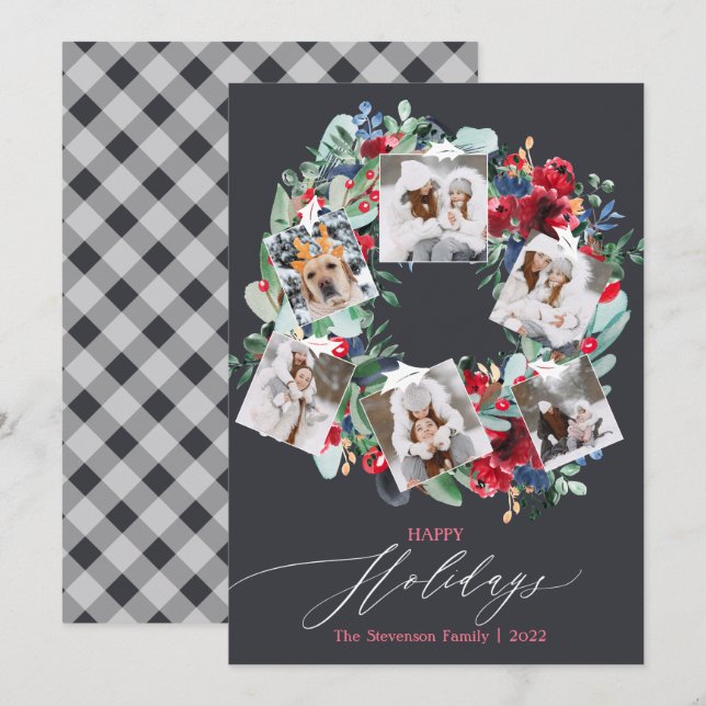 Tarjeta Festiva Navidades grises florales y ruidosos escribieron f (Anverso / Reverso)