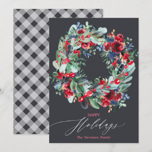 Tarjeta Festiva Navidades grises rojos con flores rusas estaban co
