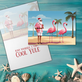 Tarjeta Festiva Navidades Guay Yule Santa y Flamingos Beach