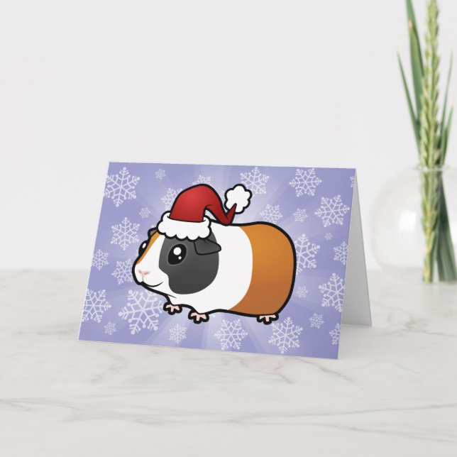 Tarjeta Festiva Navidades Guinea Cerdo (pelo liso) (Anverso)