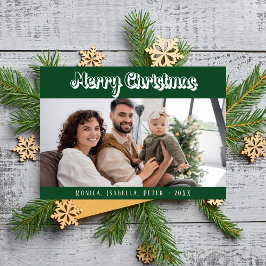 Tarjeta Festiva Navidades guión fotográfico de familia verde moder
