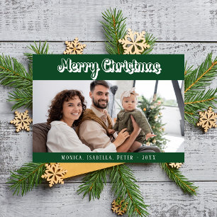 Tarjeta Festiva Navidades guión fotográfico de familia verde moder