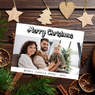 Tarjeta Festiva Navidades guión fotográfico familiar moderno verde