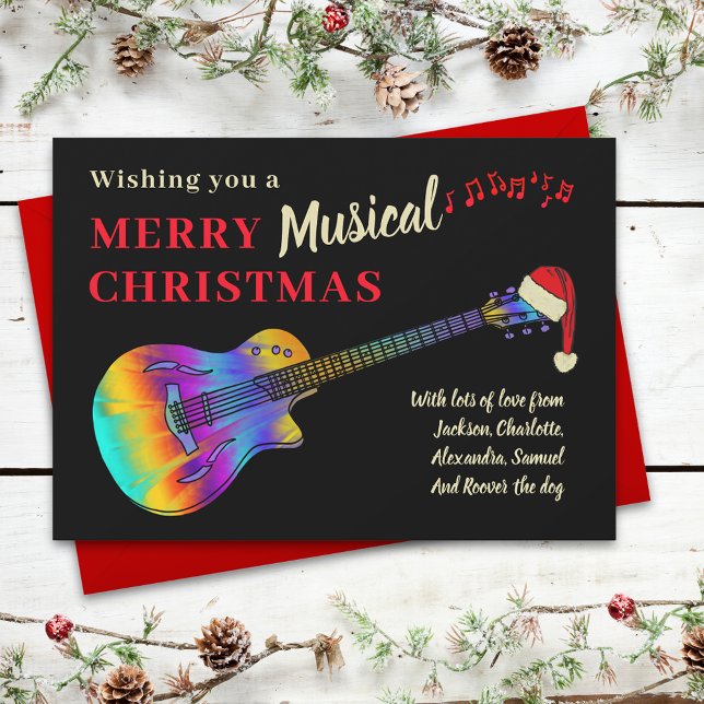 Tarjeta Festiva Navidades guitarrista músico personalizado (Merry musical christmas guitar personalized holiday card For music lovers)