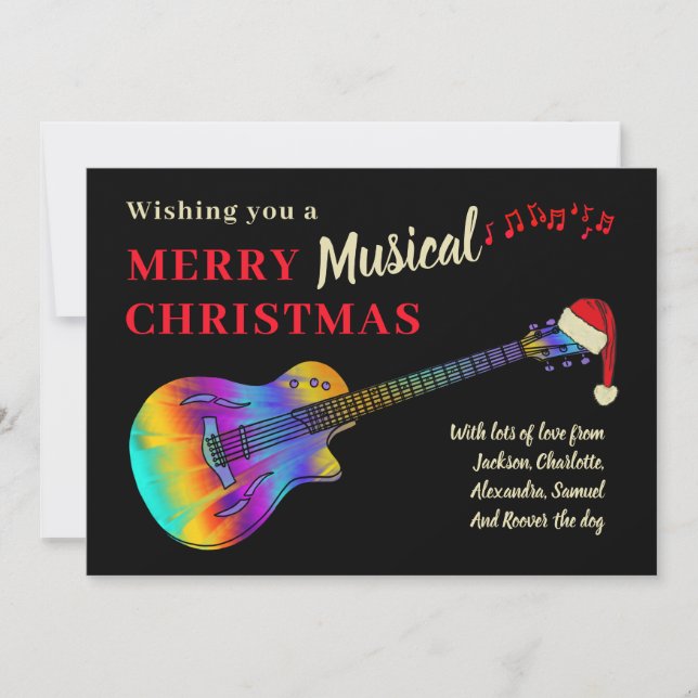 Tarjeta Festiva Navidades guitarrista músico personalizado (Anverso)
