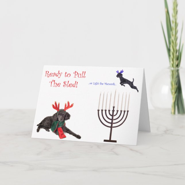 Tarjeta Festiva Navidades Hanukkah Poodle Dog w Menorah (Anverso)