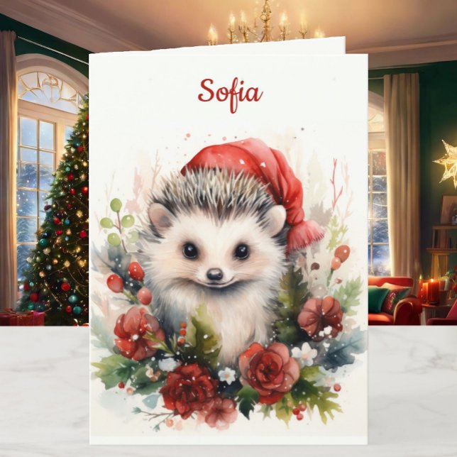 Tarjeta Festiva Navidades Hedgehog Personaliza Nombre y Saludo (Subido por el creador)