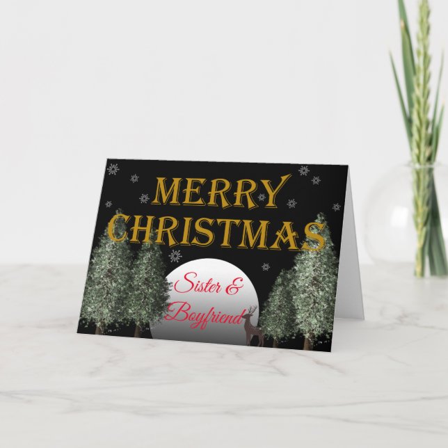 Tarjeta Festiva Navidades Hermana Boyfriend Moonlit Deer Tradicion (Anverso)