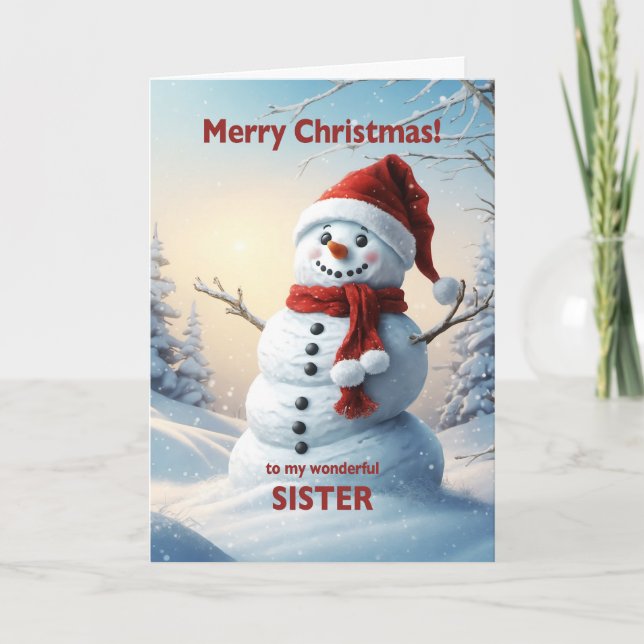 Tarjeta Festiva Navidades Hermanas Snowman (Anverso)