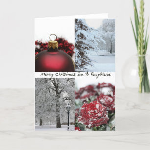 Tarjeta Festiva Navidades hijo y novio collage de invierno rojo