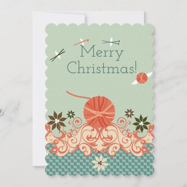 Tarjeta Festiva Navidades hilo tejer agujas gancho gancho ángel (Anverso)