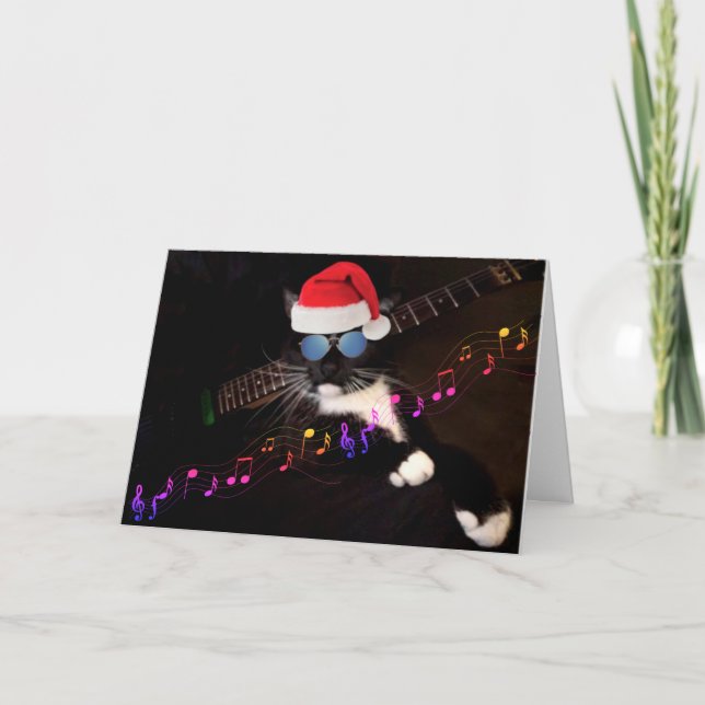 Tarjeta Festiva Navidades Hip Santa Cat (Anverso)