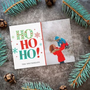 Tarjeta Festiva Navidades Ho Ho Ho Ho Ho Verde azulada foto roja v
