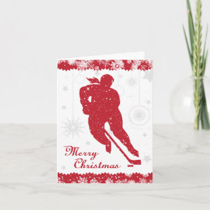 Tarjeta Festiva Navidades Hockey Mujeres con copas de nieve rojas