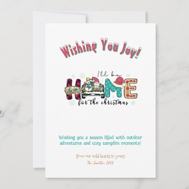 Tarjeta Festiva Navidades Hogar Esquí Aventura al aire libre Monta (Anverso)