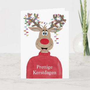 Tarjeta Festiva Navidades holandeses de Prettige Kerstdagen reno