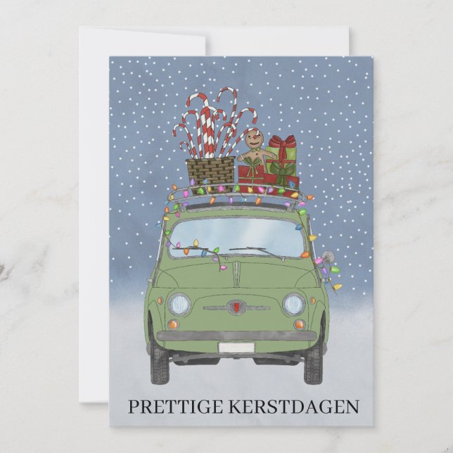 Tarjeta Festiva Navidades holandeses Kerstadagen Green Fiat 500 (Anverso)