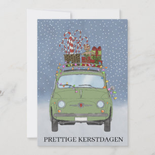 Tarjeta Festiva Navidades holandeses Kerstadagen Green Fiat 500