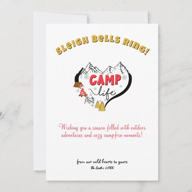 Tarjeta Festiva Navidades Holiday Camp Mountain Adventure Outdoor (Anverso)