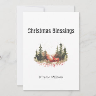 Tarjeta Festiva Navidades Holiday Forest Mountain Deer Adventure