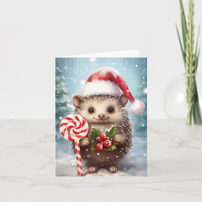 Tarjeta Festiva Navidades Holiday Hedgehog (Anverso)