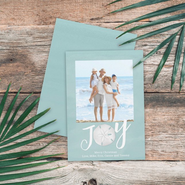 Tarjeta Festiva Navidades Holiday Joy Photo Simple Trendy Beach (Christmas Holiday Joy Creative Typography Beach Photo Card with a single-photo template.)