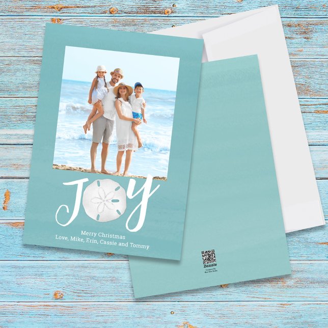 Tarjeta Festiva Navidades Holiday Joy Photo Simple Trendy Beach (Christmas Holiday Joy Creative Typography Beach Photo Card)