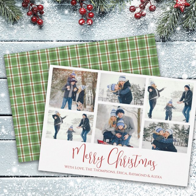 Tarjeta Festiva Navidades Holiday Multi 6 Photo Rustic Green Plaid (Subido por el creador)