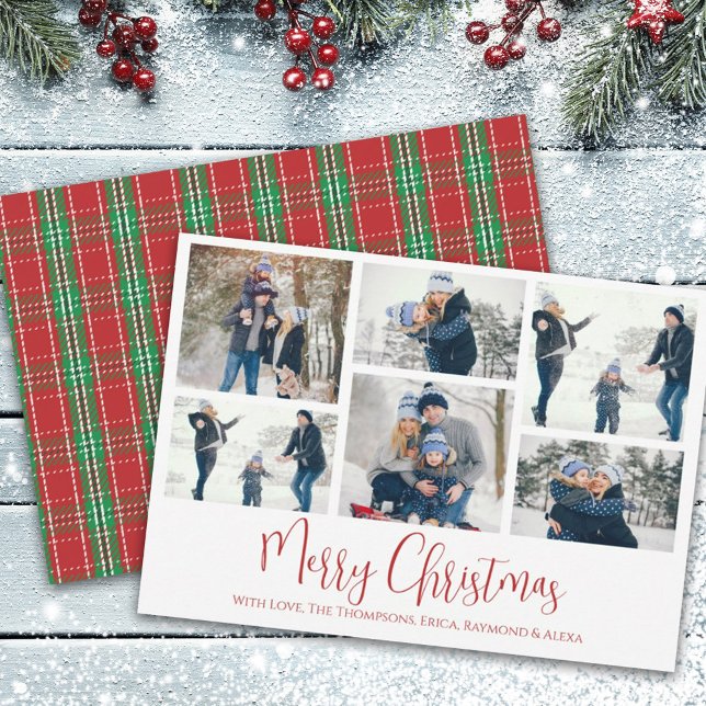 Tarjeta Festiva Navidades Holiday Multi 6 Photo Rustic Plaid (Subido por el creador)