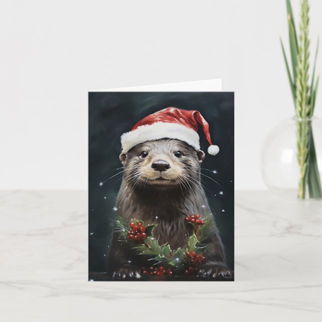 Tarjeta Festiva Navidades Holiday Otter (Anverso)