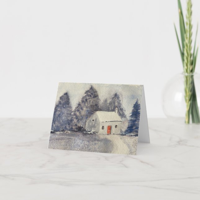 Tarjeta Festiva Navidades Holiday Snowy Cottage (Anverso)