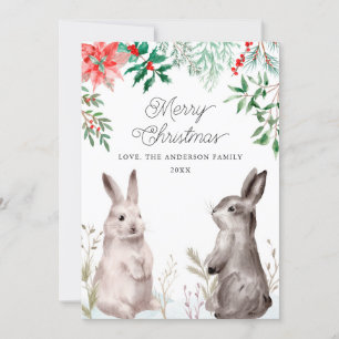 Tarjeta Festiva Navidades Holiday Watercolor Bunny. Conejo, floral