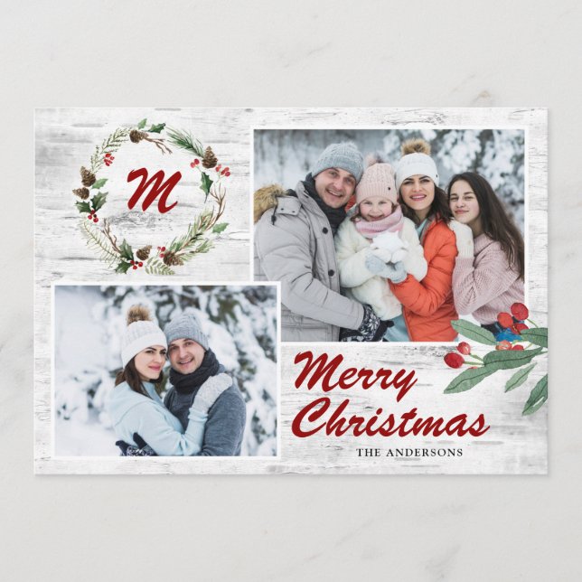 Tarjeta Festiva Navidades Holly 2 FOTOS Collage Bark (Anverso)
