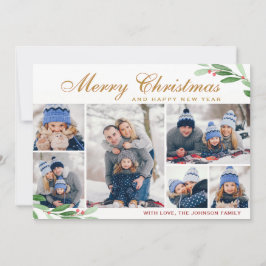 Tarjeta Festiva Navidades Holly Berry 6 Saludo de Collage de fotos