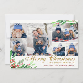 Tarjeta Festiva Navidades Holly Berry 6 Saludo de Collage de fotos
