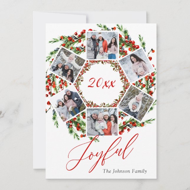 Tarjeta Festiva Navidades Holly Berry Birch Bark 6 Saludo FOTOGRÁF (Anverso)