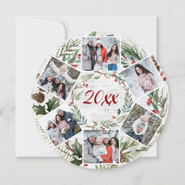 Tarjeta Festiva Navidades Holly Berry Birch Bark 6 Saludo FOTOGRÁF (Anverso)