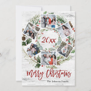 Tarjeta Festiva Navidades Holly Berry Birch Bark 6 Saludo FOTOGRÁF