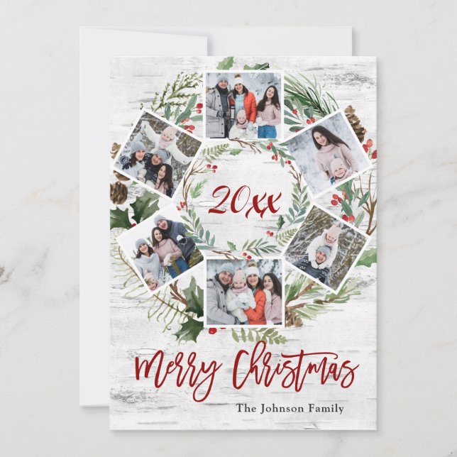 Tarjeta Festiva Navidades Holly Berry Birch Bark 6 Saludo FOTOGRÁF (Anverso)