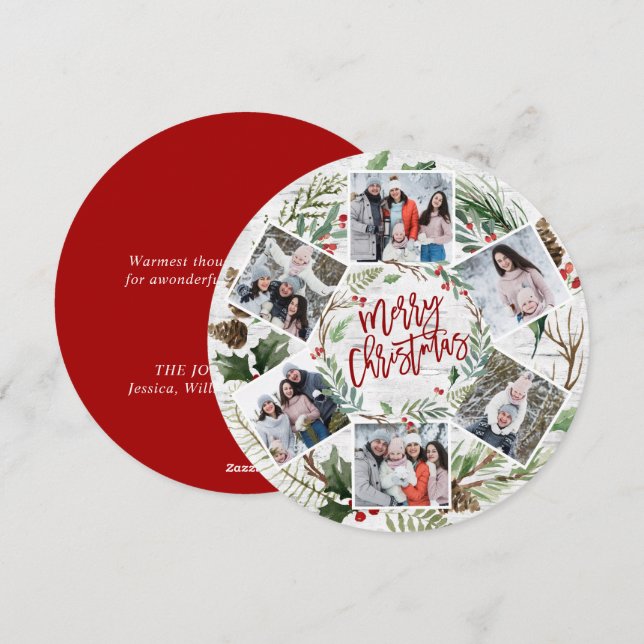 Tarjeta Festiva Navidades Holly Berry Birch Bark 6 Saludo FOTOGRÁF (Anverso / Reverso)