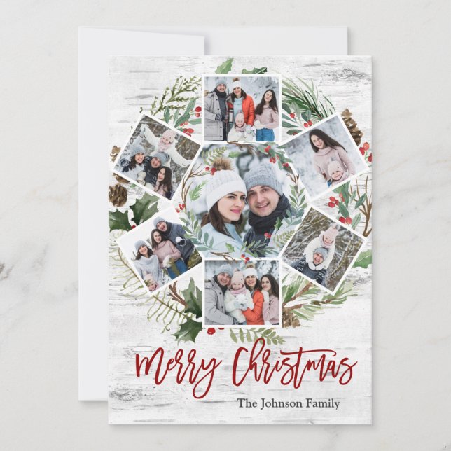 Tarjeta Festiva Navidades Holly Berry Birch Bark 7 Saludo FOTOGRÁF (Anverso)