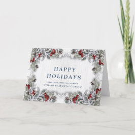 Tarjeta Festiva Navidades Holly Berry Corporate Rustic Greeting
