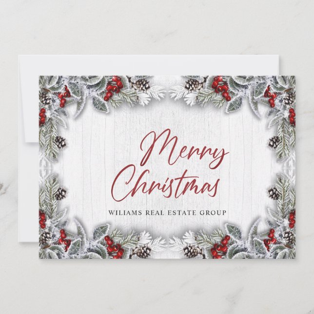 Tarjeta Festiva Navidades Holly Berry Corporate Rustic Greeting (Anverso)