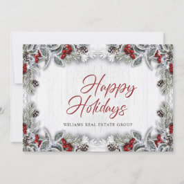 Tarjeta Festiva Navidades Holly Berry Corporate Rustic Greeting