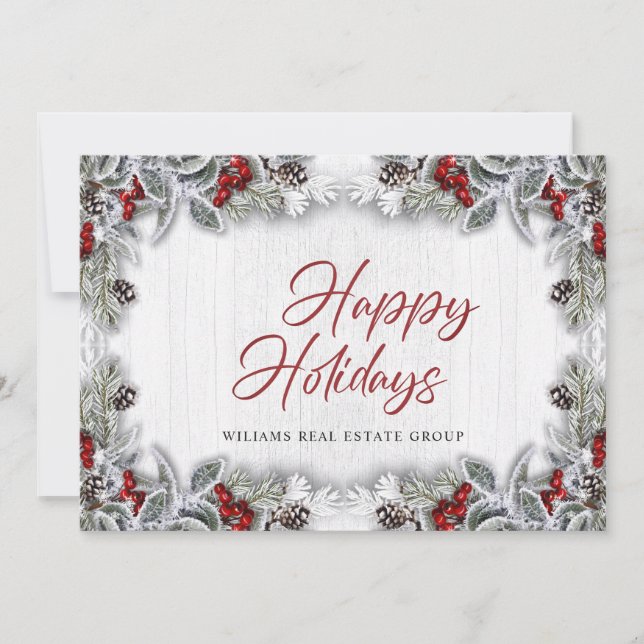 Tarjeta Festiva Navidades Holly Berry Corporate Rustic Greeting (Anverso)
