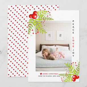 Tarjeta Festiva Navidades holly berry Peace Love Joy foto Holiday