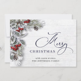 Tarjeta Festiva Navidades Holly Berry Pine Rustic Greeting