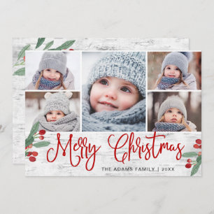 Tarjeta Festiva Navidades Holly Berry Rustic Birch 5 FOTO