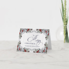 Tarjeta Festiva Navidades Holly Berry Rustic Corporate Greeting